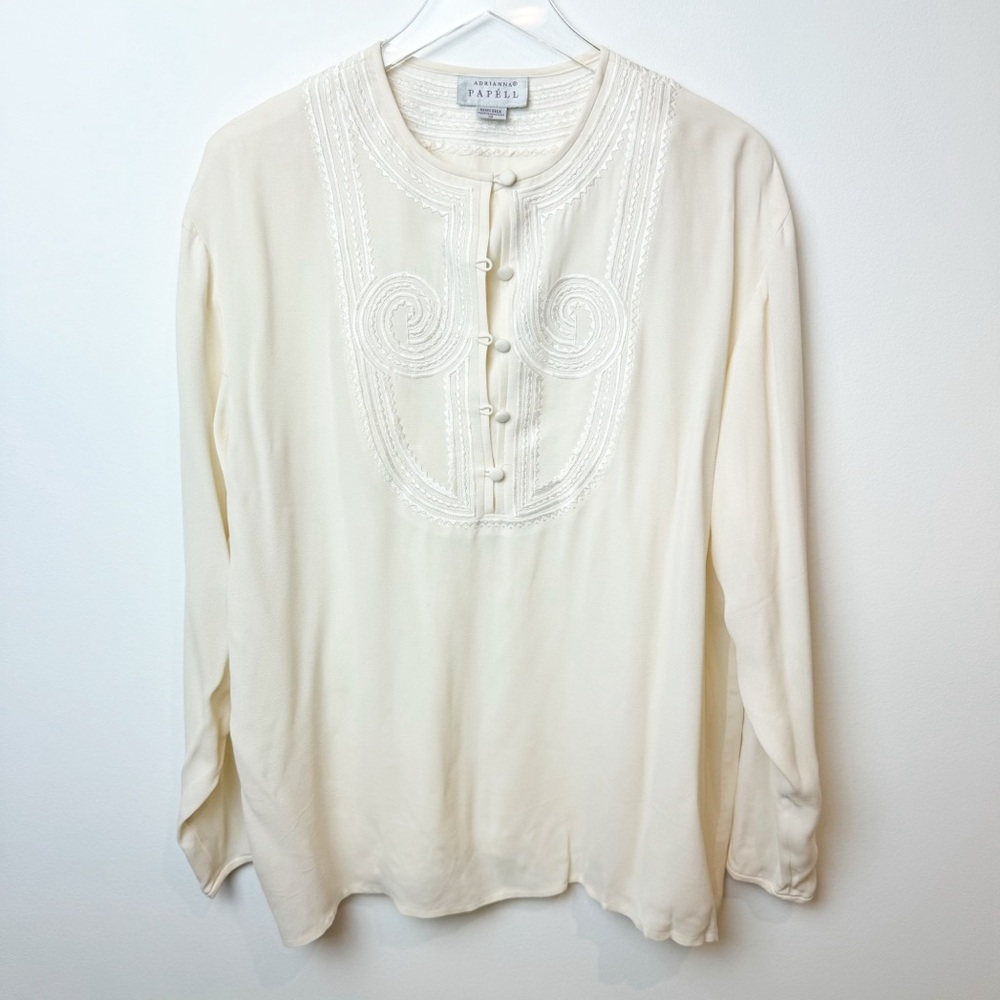 Adrianna Papell | Vintage Cream Silk Embroidered Blouse